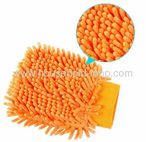 Yellow-green Microfiber Chenille Car Wash Cleaning Mitt Brush Glove Towel