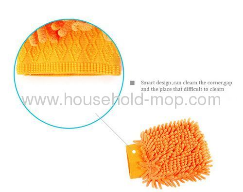 Yellow-green Microfiber Chenille Car Wash Cleaning Mitt Brush Glove Towel