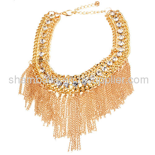 Golden Chunky Chain Crystal Tassel Choker Necklaces Wholesale