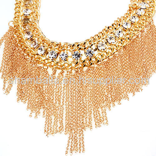 Golden Chunky Chain Crystal Tassel Choker Necklaces Wholesale