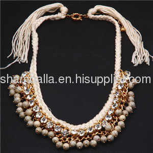 Cheap Fashion Ladies Crystal Beaded String Necklace Wholesale