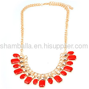 Chunky Chain Red Resin Choker Bib Costume Jewelry Collar Necklace Wholesale JW0134-3