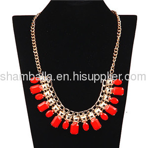 Chunky Chain Red Resin Choker Bib Costume Jewelry Collar Necklace Wholesale JW0134-3