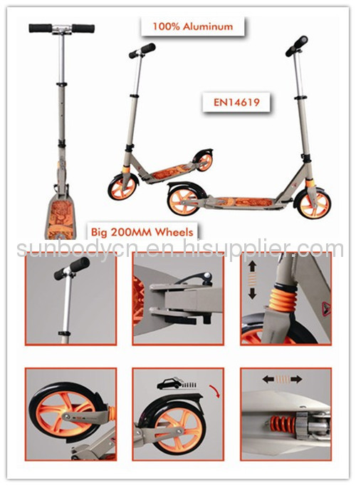 100% aluminum body good quality adult kick scooter with front and rear suspensions EN14619 