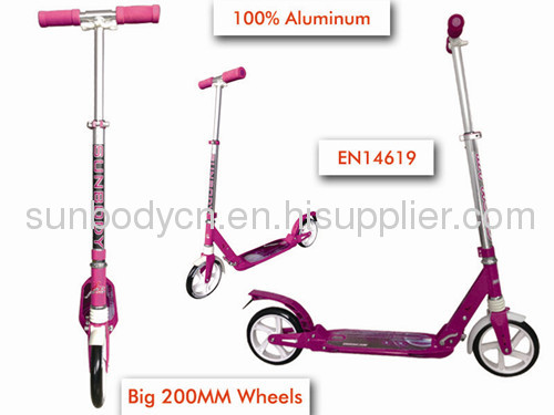 Front and rear suspensions full aluminum 200mm PU wheel adult kick foot scooter EN14619 standard