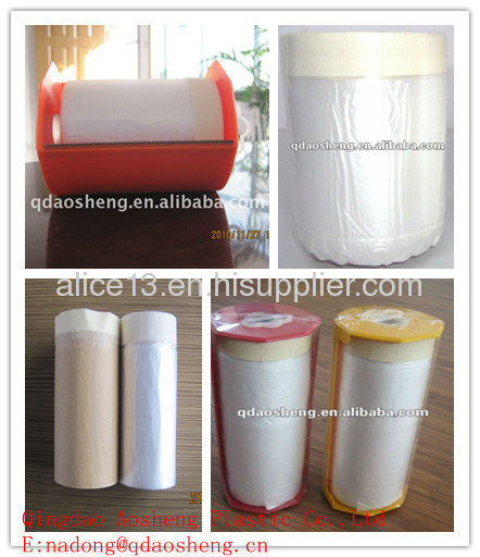 Taped protective plastic masking film with dispenser for car