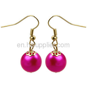 Chinese Wholesale Fushia Fake Pearl Bead Dangle Earring Cheap