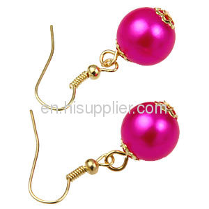 Chinese Wholesale Fushia Fake Pearl Bead Dangle Earring Cheap