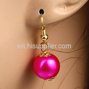 Chinese Wholesale Fushia Fake Pearl Bead Dangle Earring Cheap