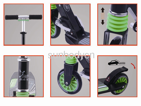 EN14619 quality 100% aluminum body front suspension adult kick foot scooter double125mm PU wheel