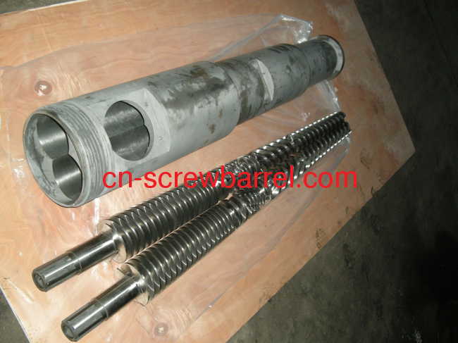 Nitride double parallel screw cylinder for recycling extrusion