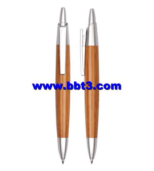 Promotional bamboo ballpen with plastic trims and clip