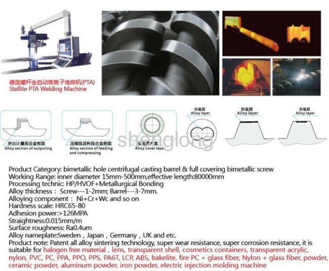 SJSZ Bimetallic conical twin screw barrel for pvc extrusion profile 