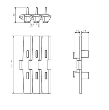 Plastic sideflexing table top conveyor chains with flight (RW880STABF)