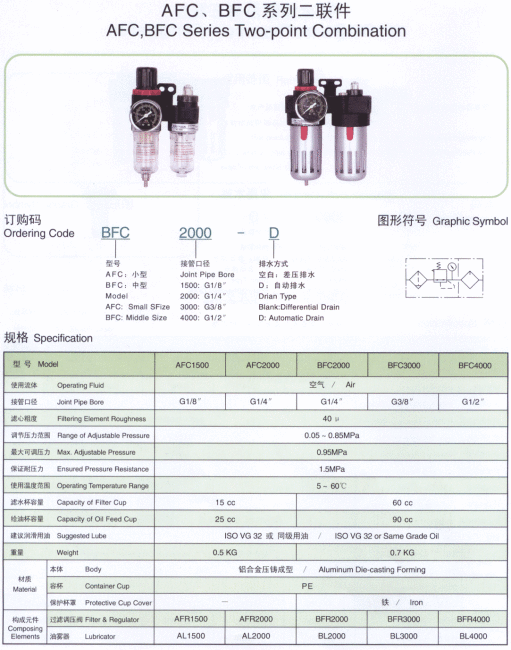 air source treament pneumtic FRLtwo league one FRL air control system Airtac AFC 2000 