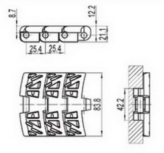 Flush grid magnetflex radius conveyor chain(RW-FGM1050)