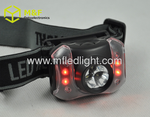 Plastic 3LED+4red led high power led headlamp