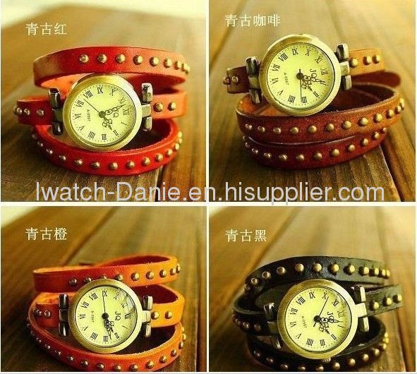 Genuine Cow leather fashion Punk Wrap Women watch.