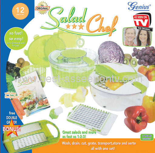 GENIUS SALAD CHEF/VEGETABLE SLICER/FRUIT CHOPPER/SPINNER VEGETABLE AS SEEN ON TV
