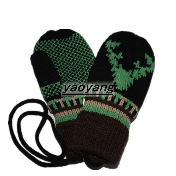 warm style kids winter black acrylic mittens 