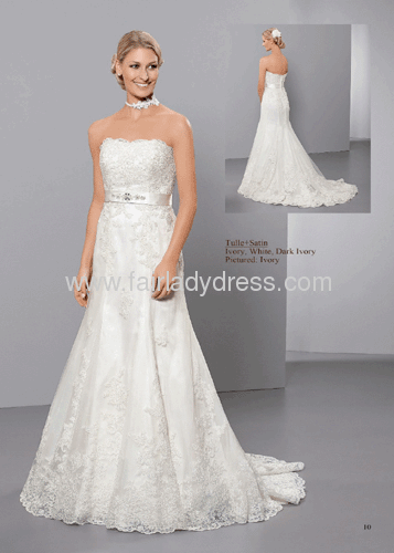 Satin Tulle Lace Backless Wedding Dress With Crystals