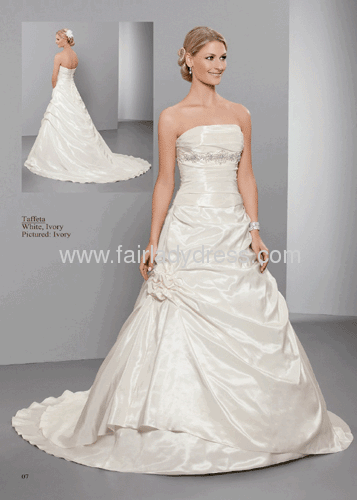 A-line Strapless Taffeta Chapel Train Corset Backless Wedding Dress With Crystals