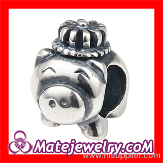 european Silver Pig Charm Beads