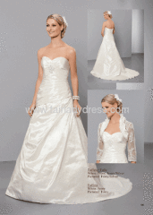 A-line Strapless Sweetheart Corset Backless Taffeta Beaded Wedding Dress