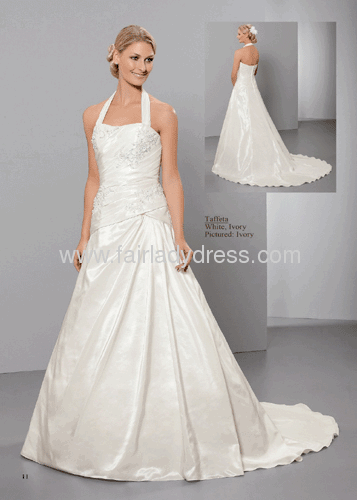 A-line Strapless Sweetheart Halter Chapel Train Appliqued And Pleated Wedding Dress