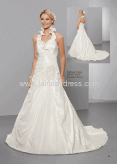 A-line Sweetheart Halter Criss Cross Chapel Train Corset Backless Taffeta Tulle Wedding Dress