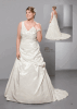 A-line V-neck Chapel Train Pleating Criss Cross Appliqued Taffeta Ivory Plus Size Wedding Dress