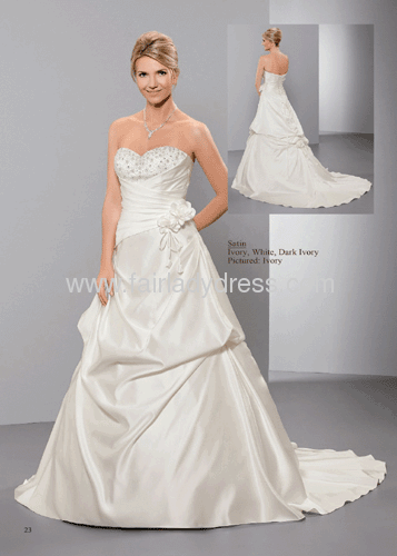 Princess Strapless Sweetheart Neckline Chapel Train Corset Backless Beaded and Pleated Satin Wedding Gown