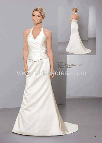Fishtail V-neckline Halter Chapel Train Corset Backless Beaded Wedding Gown With Flowers