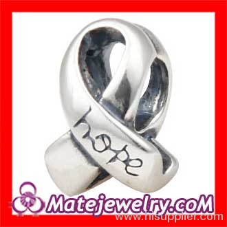 Silver european Cancer Ribbon Beads