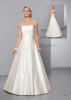 A-line Strapless Sweetheart Brush Train Pleated Ivory Satin Wedding Dress