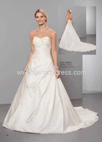 Princess Strapless Sweetheart Chapel Train Criss Cross Pleated Corset Backless Taffeta Ivory Wedding Dress