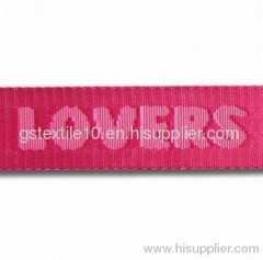 Webbing Tape for Bag Belt, Made of Jacquard, Polyester and Nylon Yarn