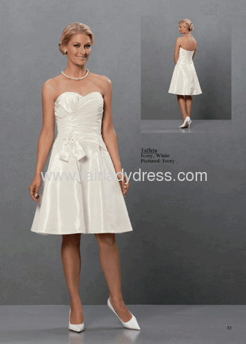 A-line Strapless Sweetheart Knee Length Criss Cross Pleated Corset Backless Wedding Dress With Bows