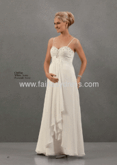 Sheath Strapless Sweetheart Spagetti Straps Empire Waist Brush Train Beaded Chiffon Maternity Wedding Gown