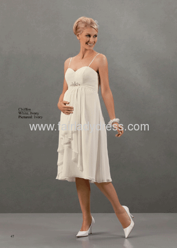 A-line Strapless Sweetheart Spagetti Straps Knee Length Beaded Chiffon Wedding Gown