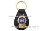 New York Police Custom Personalized Leather Keychain with Brass Soft Enamel Emblem, Gold Plated