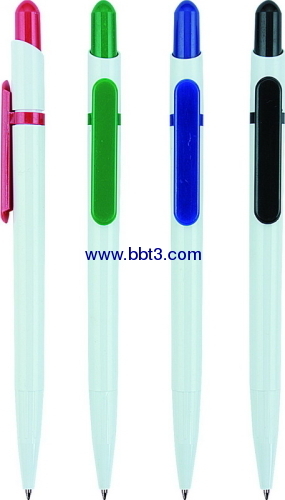 White barrel promotional ballpoint pen with color trims