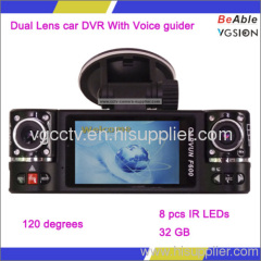 IR LEDs Dual Lens car DVR With Voice guider