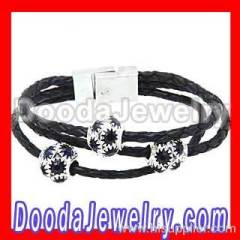 Crystal Black Braided Leather Bracelet