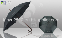 Automatic Open Straight Umbrellas Wooden Shaft and Handle Pongee Fabric Promotional Item Factory