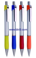 Plastic promotional ballpen with silver barrel and metal clip