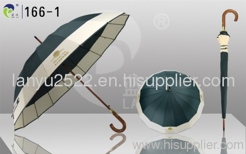 Automatic Open Straight Umbrellas Wooden Shaft/Handle Pongee Fabric Big Strong Luxury Windproof
