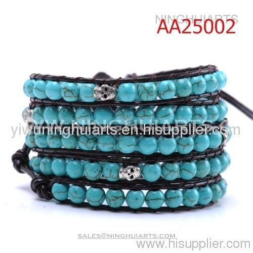 skull turquoise leather wrap bracelet