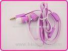 Fashionable Beautiful Flat Cable pink Metal Earphone, Noise Cancelling Earbuds For Cell Phone