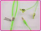 Durable And Lightweight Green Cartoon Mp3 Cute Zipper Earphones For Mp3 / Mp4 Players